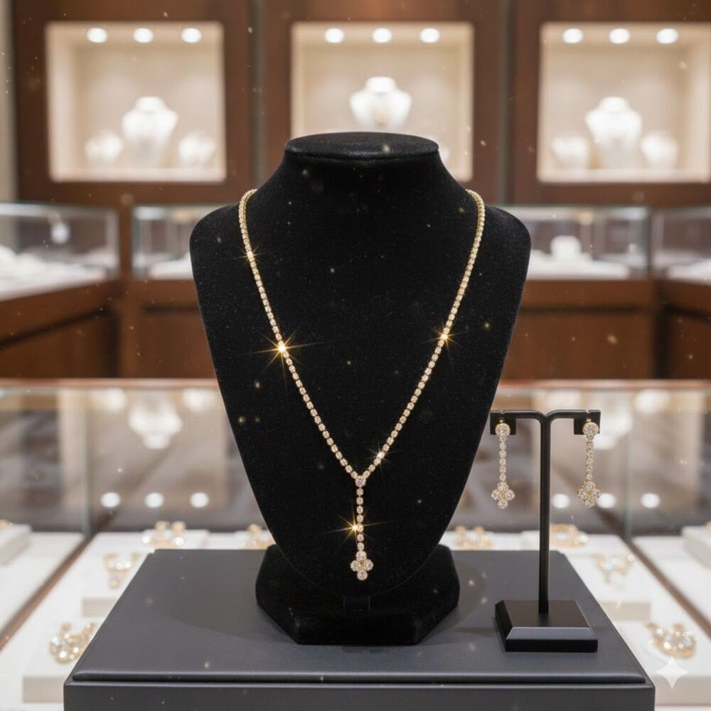 ✝️ Cross Lariat Necklace & Dangling Earrings – Rhinestone Faith Jewelry